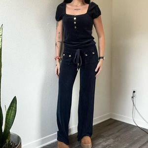 🖤🩷🖤vtg y2k 2000s navy blue juicy couture one-piece velour jumpsuit